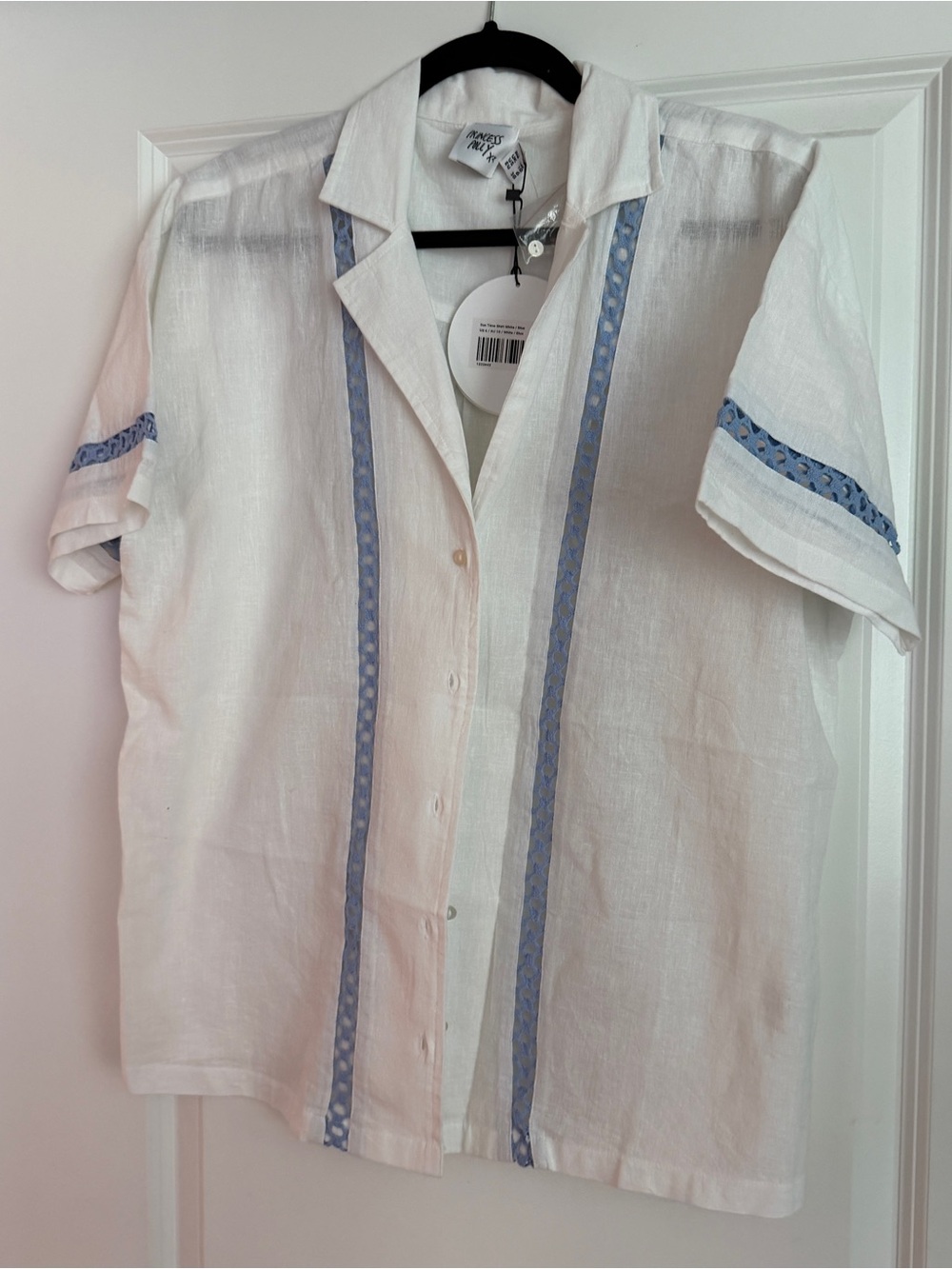 Princess Polly white Button-Down Shirt with Blue Trim | Sun Time Shirt